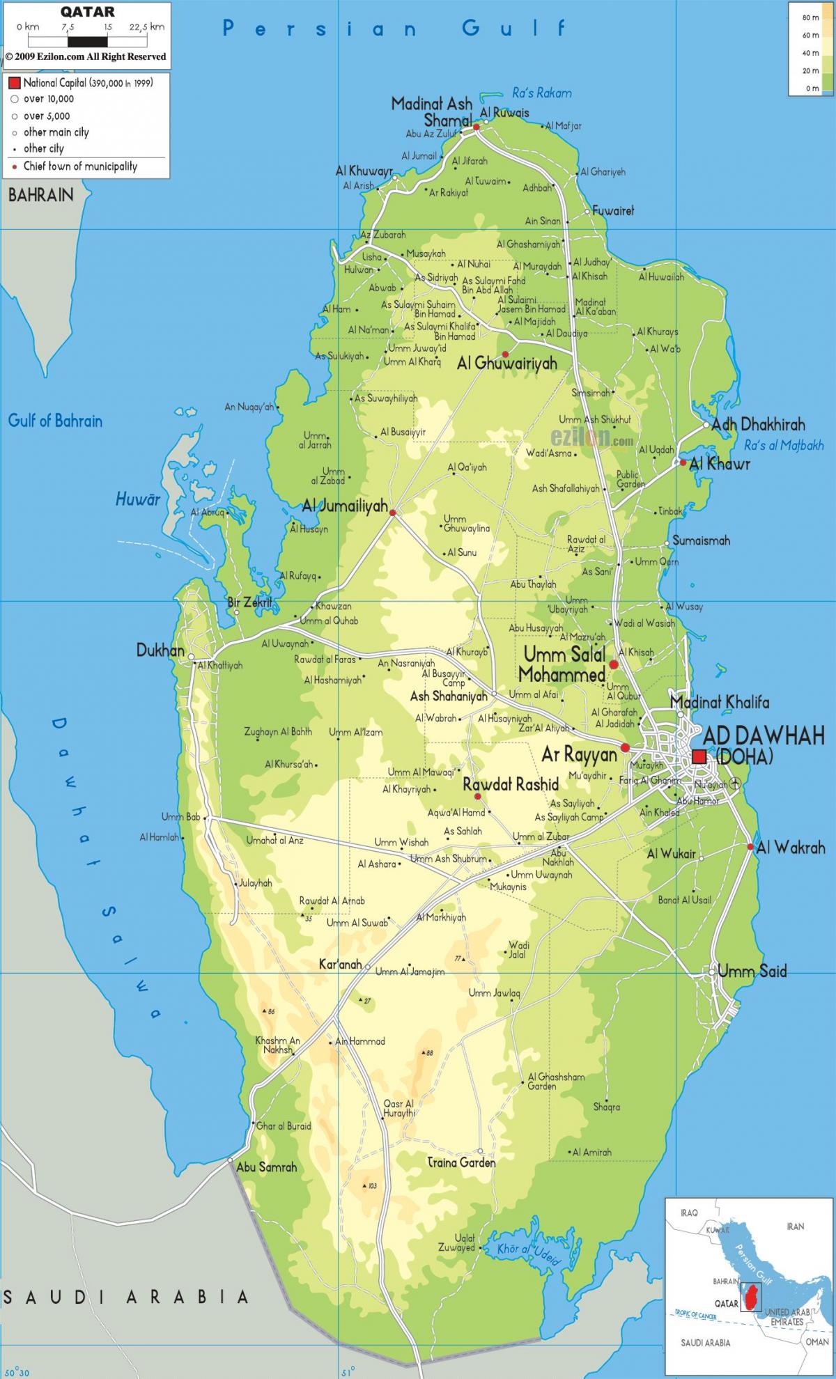 Mapa de altitud de Qatar