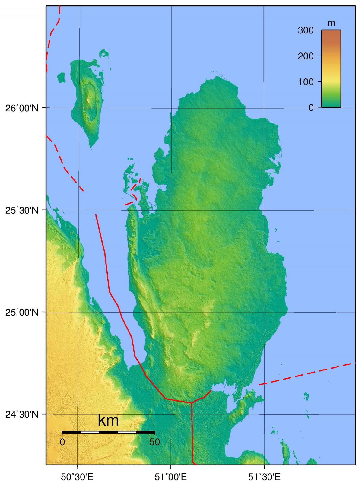 Mapa topográfico de Qatar